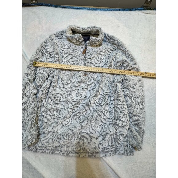 Simply Southern 1/4 Zip Pullover Sweater Grey Womens Size L Soft Faux Fur Grey - Picture 6 of 9